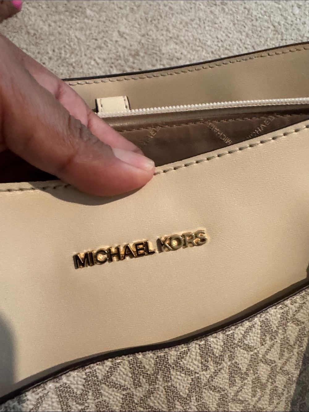 Michael Kors Light Gray MK Logo Tote with Gold Accent - Picture 7 of 12